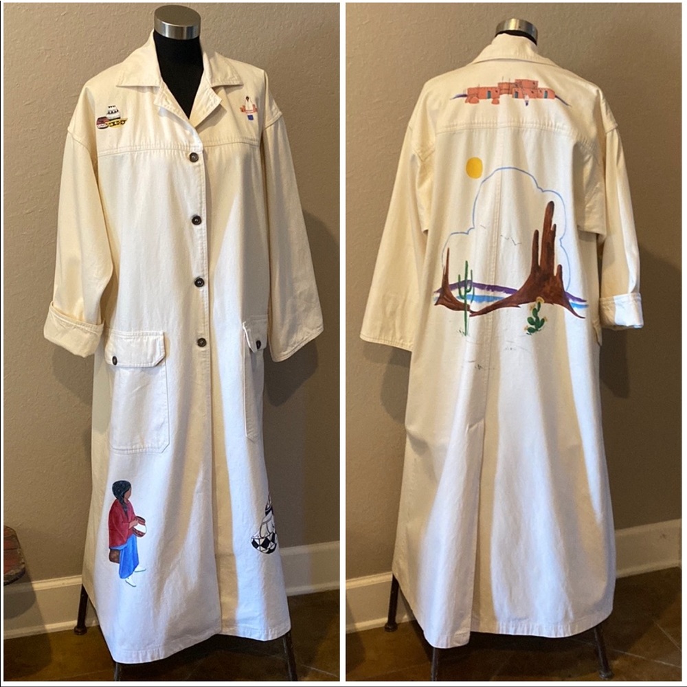 VTG Western Hand Painted Duster Coat Unique 80’s Cowgirl Yellowstone Beth Dutton